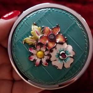 Brighton ~Turquoise Leather, Enamel Blooms Mirror